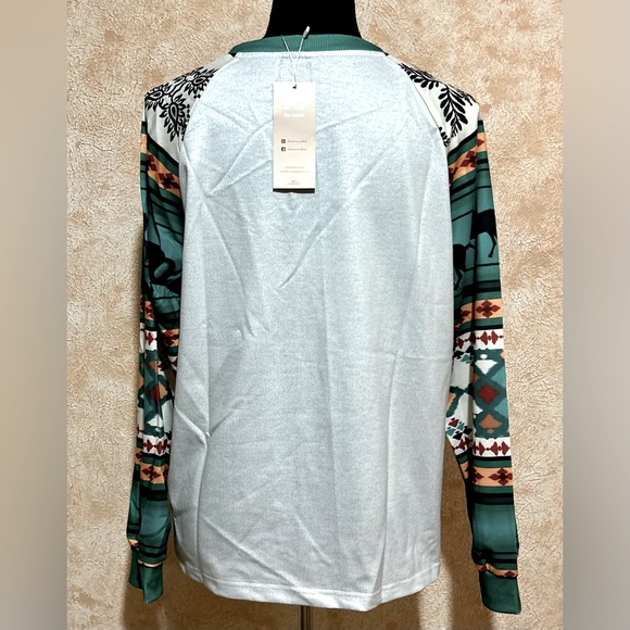 🌵Aztec Feather Print Raglan Sleeve Top - Picture 4 of 16